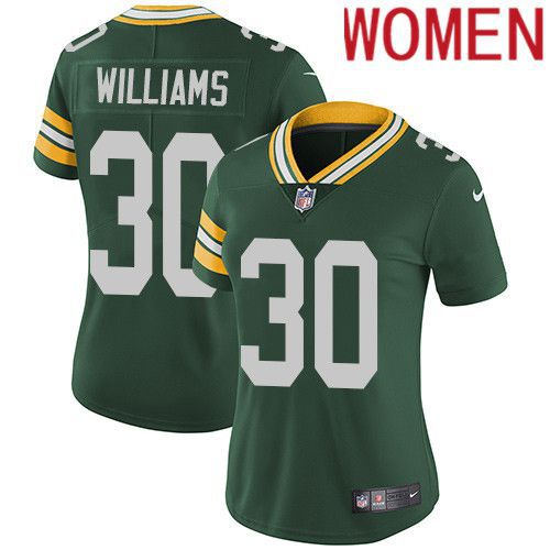 Women Green Bay Packers 30 Jamaal Williams Green Nike Vapor Limited NFL Jersey